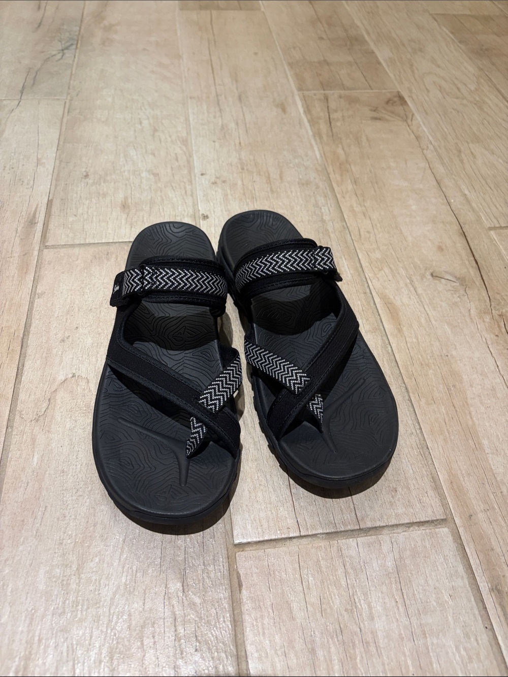 Skechers Women's Black Sandal with Chevron Strap Detail